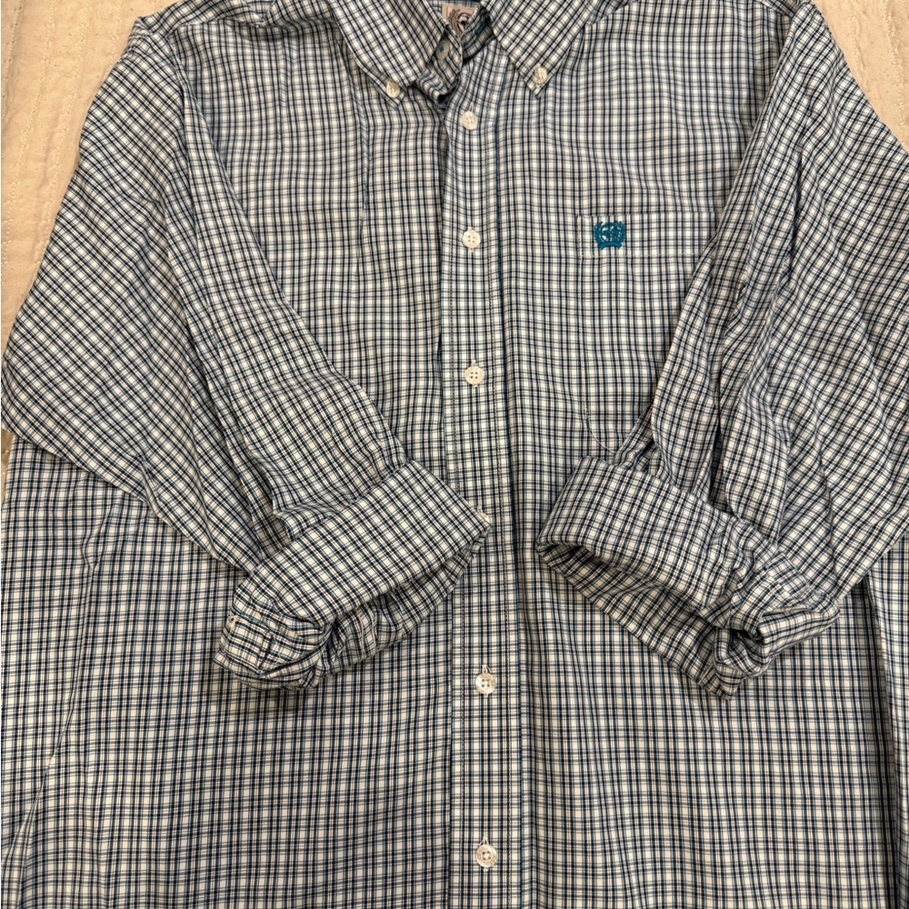 Cinch Men's Navy and White Plaid Button Down Shirt